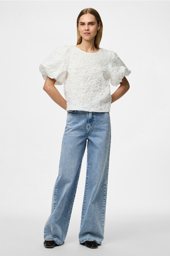 PCGRETCHEN SS O-NECK TOP WVN D2D PP 17163266 CLOUD DANCER